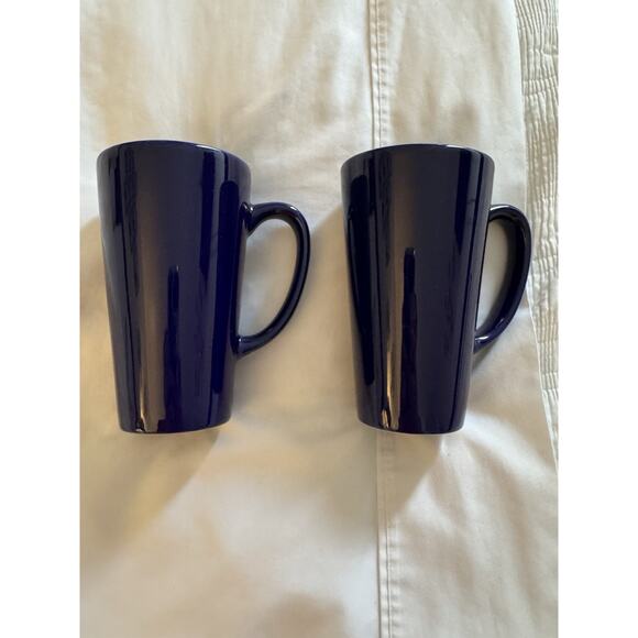 Lot of 2 Navy Blue Tall Mugs Coffee Tea Large Old Money Classic - Picture 1 of 5